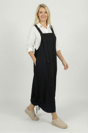 Rochii Casual - Rochie sarafan lunga cu bretele si snur reglabil, din jerseu de bumbac neagra