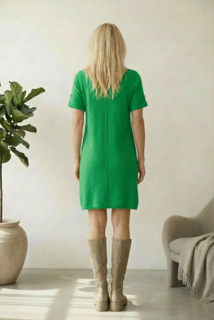Rochie scurta A-line tricotata, cu maneca scurta si nasture decorativ, verde [1]