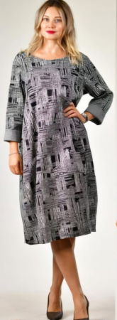 Rochii Elegante & Office - Rochie midi casual alb negru cu imprimeu artistic abstract si croi lejer