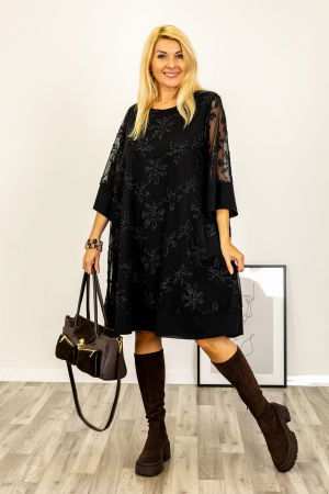 Rochie scurta neagra cu broderie eleganta si maneci transparente [1]
