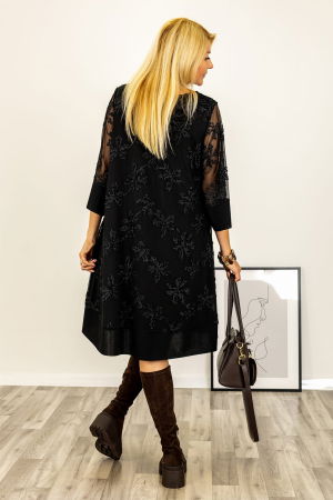 Rochie scurta neagra cu broderie eleganta si maneci transparente [2]