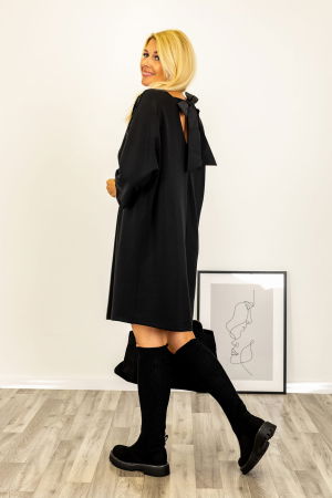 Rochie neagra scurta cu paiete pe maneci si funda din tafta la spate [3]