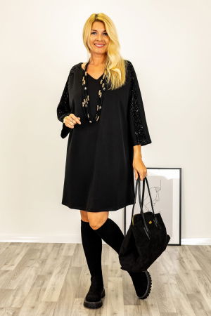 Rochie neagra scurta cu paiete pe maneci si funda din tafta la spate [1]