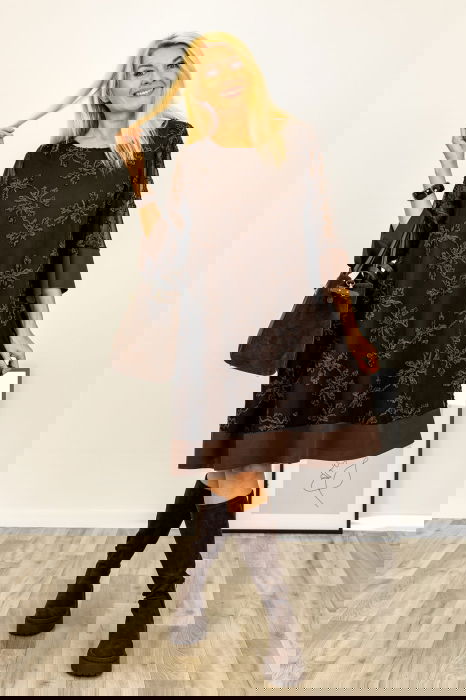 Rochie scurta maro cu broderie eleganta si maneci transparente [1]