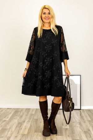 Imbracaminte noutati - Rochie scurta neagra cu broderie eleganta si maneci transparente