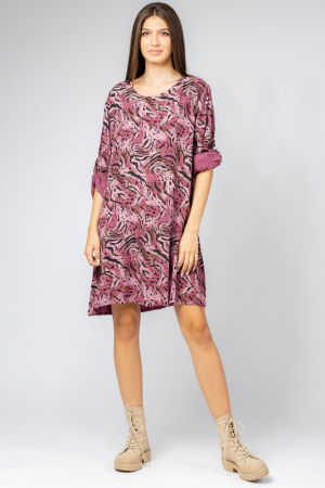 Rochii Casual - Rochie scurta din vascoza cu imprimeu animal print, roz