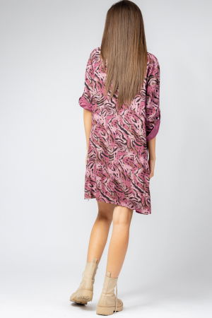 Rochie scurta din vascoza cu imprimeu animal print, roz [2]