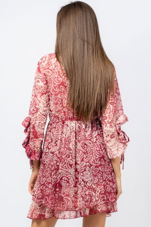 Rochie scurta din voal cu imprimeu floral pe fond bordo [2]