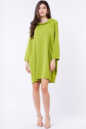Rochii Casual - Rochie scurta verde deschis cu guler intors si buzunare