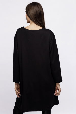 Rochie midi neagra, din tricot de vascoza cu piele ecologica și motiv "Hope" [3]