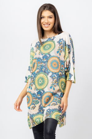 Rochie scurta tricotata cu maneca fluture si imprimeu mandale [2]