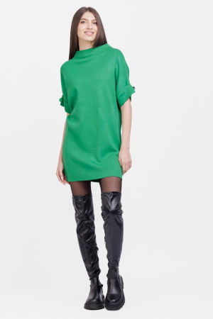 Rochie scurta tricotata, cu maneca scurta si nasture, din vascoza, verde [1]