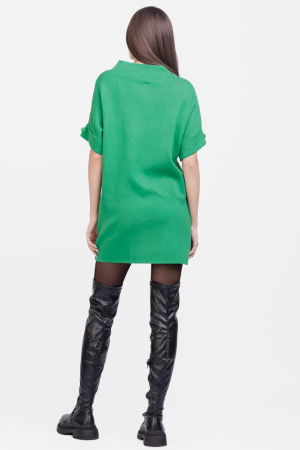 Rochie scurta tricotata, cu maneca scurta si nasture, din vascoza, verde [2]