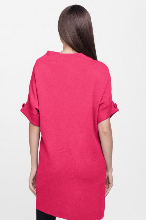 Rochie scurta tricotata, cu maneca scurta si nasture, din vascoza, fucsia [2]