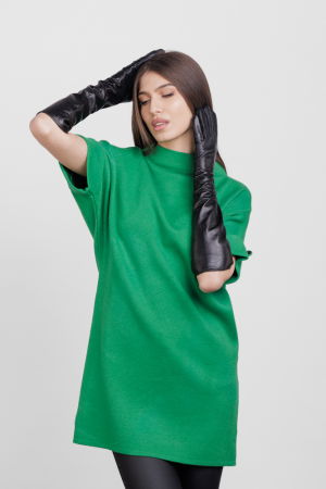 Rochie scurta tricotata, cu maneca scurta si nasture, din vascoza, verde [4]