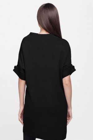 Rochie scurta tricotata, cu maneca scurta si nasture, din vascoza, neagra [2]