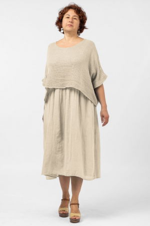 Rochii Casual - Rochie suprapusa cu bluza plasa, din bumbac, bej