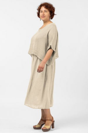 Rochie suprapusa cu bluza plasa, din bumbac, bej [1]