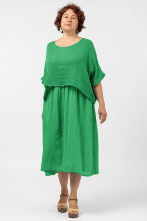 Rochii Elegante & Office - Rochie suprapusa cu bluza plasa, din bumbac, verde intens