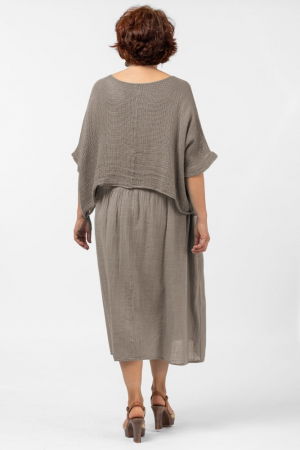 Rochie suprapusa cu bluza plasa, din bumbac, bej inchis [2]