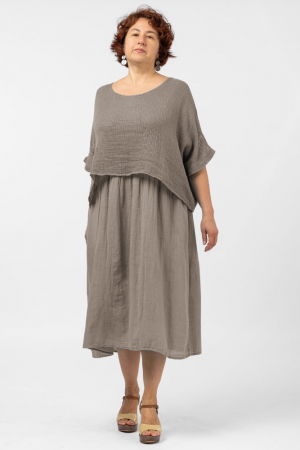 Rochii Casual - Rochie suprapusa cu bluza plasa, din bumbac, bej inchis