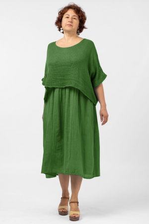 Rochii Casual - Rochie suprapusa cu bluza plasa, din bumbac, verde oliv