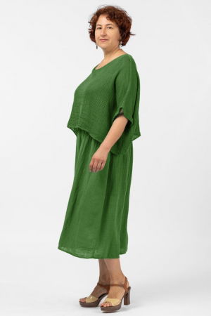 Rochie suprapusa cu bluza plasa, din bumbac, verde oliv [1]