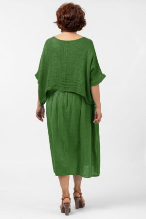 Rochie suprapusa cu bluza plasa, din bumbac, verde oliv [2]