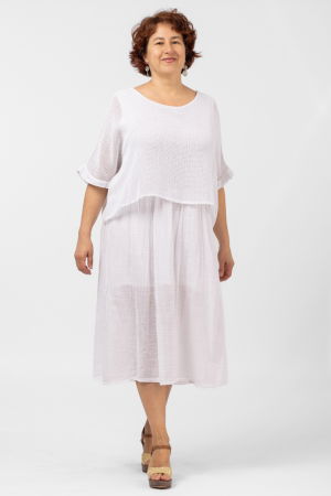 Rochii Casual - Rochie suprapusa cu bluza plasa, din bumbac, alba