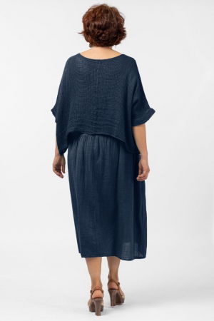 Rochie suprapusa cu bluza plasa, din bumbac, bleumarin [2]