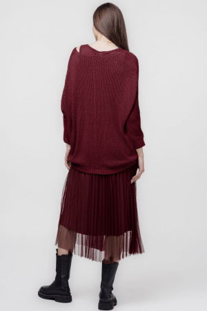 Rochie suprapusa cu puloveras cu maneca lunga si tulle plisat, bordo [2]