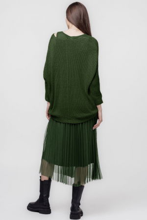 Rochie suprapusa cu puloveras cu maneca lunga si tulle plisat, kaki [2]