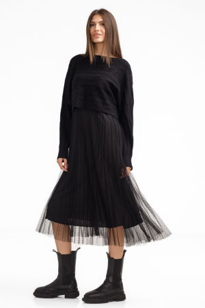 Rochie suprapusa din tulle cu bulinute cu puloveras cu model, neagra [2]