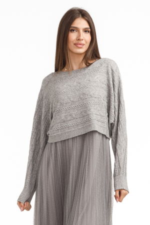 Rochie suprapusa din tulle cu bulinute cu puloveras cu model, gri [1]