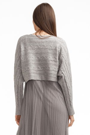 Rochie suprapusa din tulle cu bulinute cu puloveras cu model, gri [3]