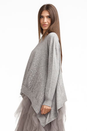 Rochie suprapusa din tulle, cu pulover in colturi oversize cu ploaie de paiete, gri [2]