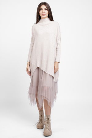 Rochie suprapusa din tulle, cu pulover oversize cu raze, bej [1]