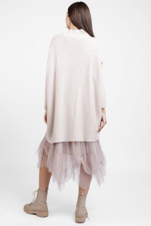 Rochie suprapusa din tulle, cu pulover oversize cu raze, bej [2]