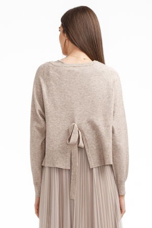 Rochie suprapusa din tulle  cu puloveras despicat la spate, bej [3]