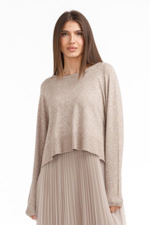 Rochii Casual - Rochie suprapusa din tulle  cu puloveras despicat la spate, bej