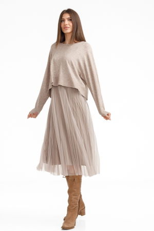 Rochie suprapusa din tulle  cu puloveras despicat la spate, bej [1]