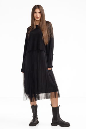Rochii - Rochie suprapusa din tulle  cu puloveras despicat la spate, neagra