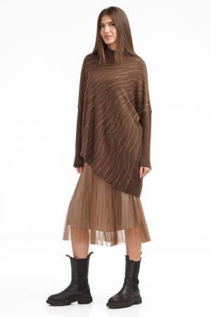 Rochie suprapusa din tulle  cu pulover asimetric, maro [2]