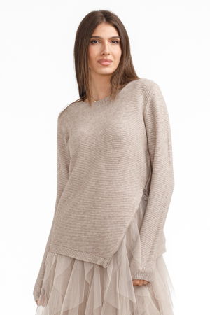 Rochie suprapusa din tulle cu volane cu pulover asimetric cu fermoar, bej [1]