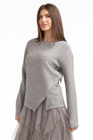 Rochie suprapusa din tulle cu volane cu pulover asimetric cu fermoar, gri [1]