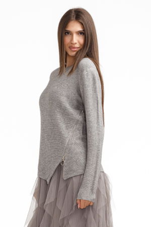 Rochie suprapusa din tulle cu volane cu pulover asimetric cu fermoar, gri [2]