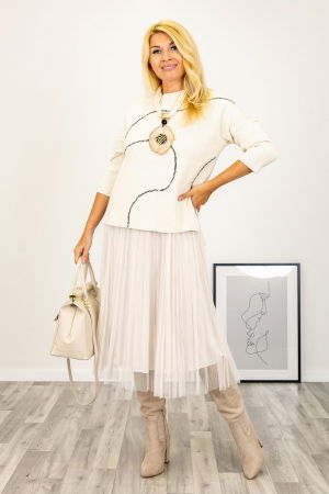 Rochii Casual - Rochie suprapusa din tulle plisat, cu puloveras, ivoire