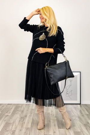 Rochie suprapusa din tulle plisat, cu puloveras, negru [1]