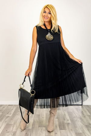 Rochie suprapusa din tulle plisat, cu puloveras, negru [2]