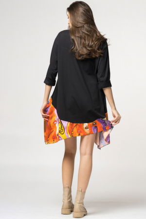 Rochie trendy cu imprimeu chipuri predominant portocaliu, din bumbac [3]